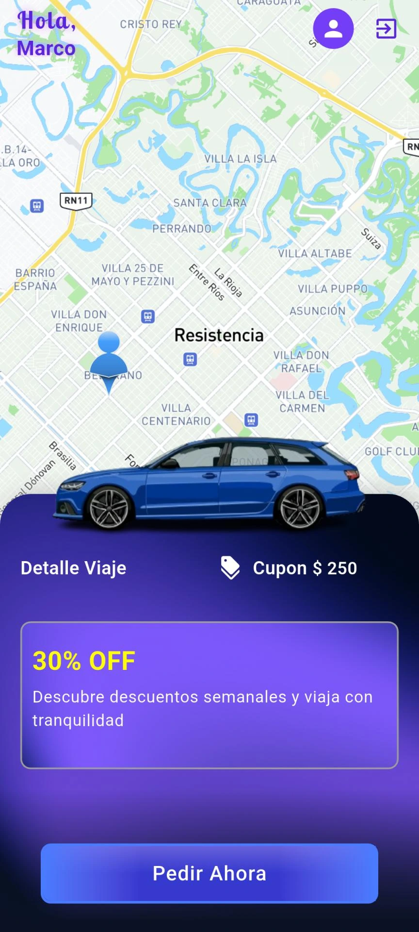 Pantalla principal app usuario
